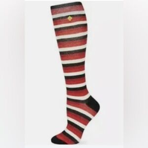 Kate Spade Socks gold black white red metallic striped knee high NEW size OSFA